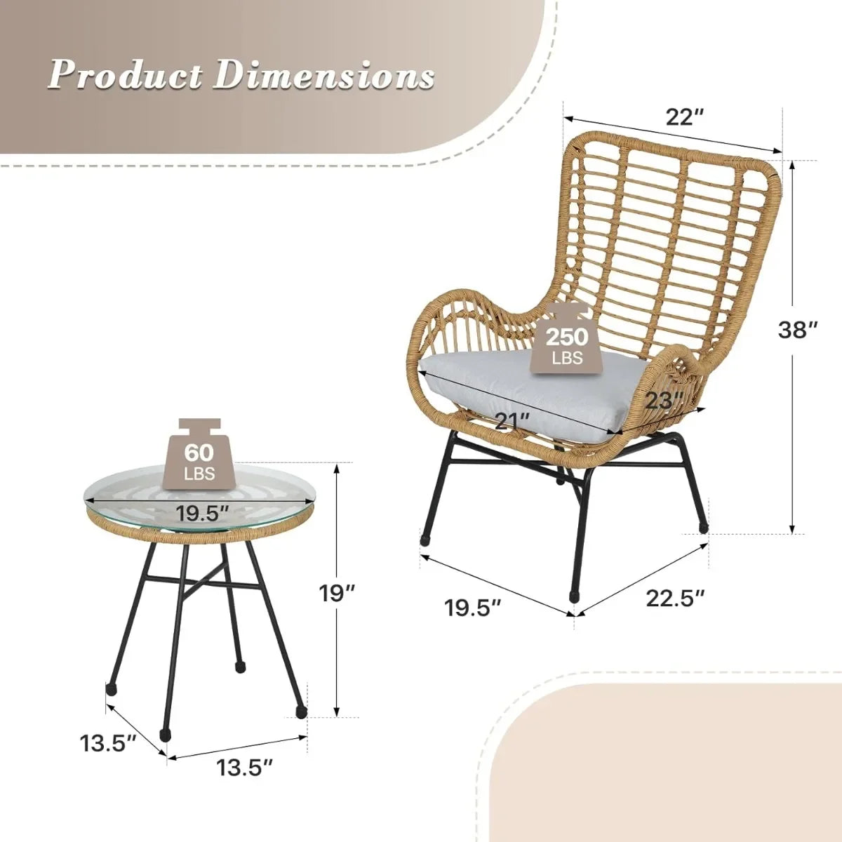 Modern 3 Piece Outdoor Rattan Set With Cushions Grey