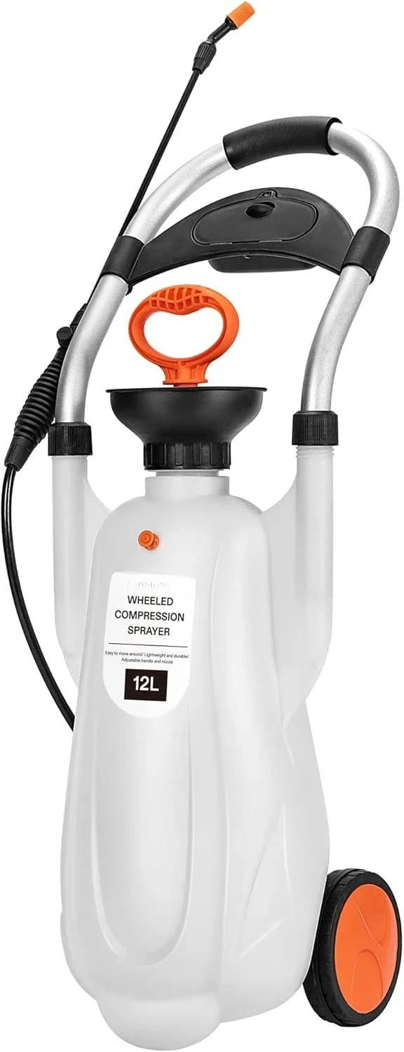 3.2 Gallon Lawn and Garden Wheeled Pump Compression Sprayer with Pressure Relief Valve, Labor-Saving Wheel Design