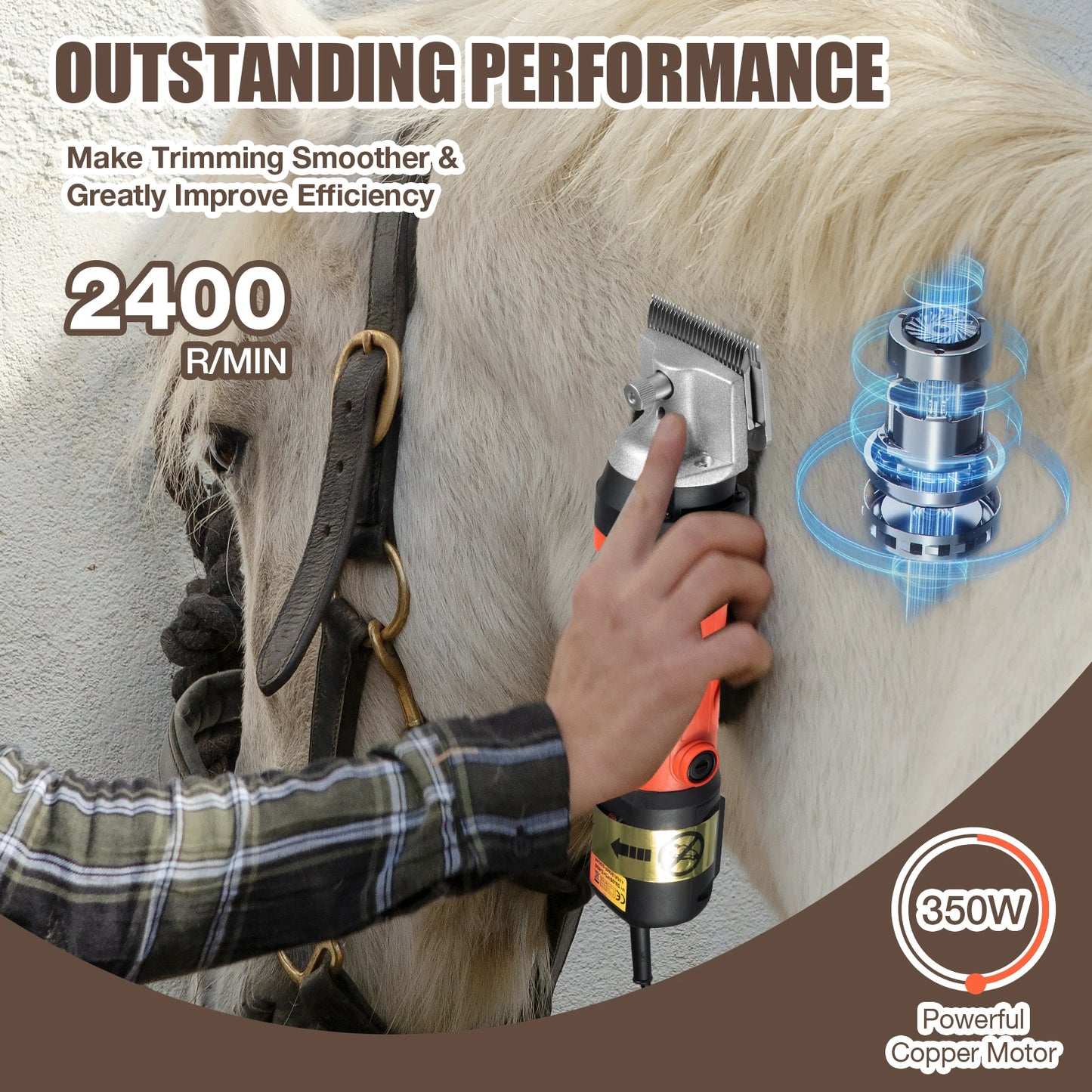 350W Electric Horse Sheep Animal Hair Clipper Shearing Trimmer Shaver 6-Speed Pet Grooming Fur Shear Cutter