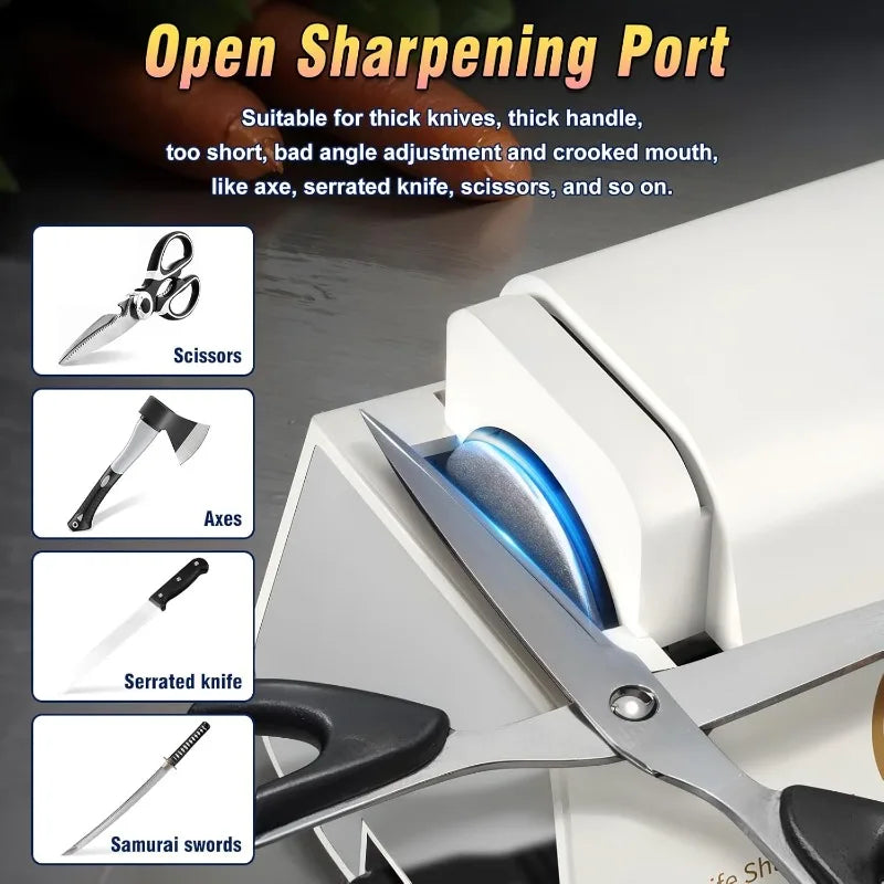 Professional Electric Knife Sharpeners with Diamond Abrasives and Precision Angle Guides, Multifunctional 4-Stage Slots and a hi