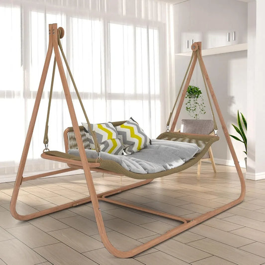 Hammock Swing Chair Stand Outdoor Wood Frame Cushion 570 Lb