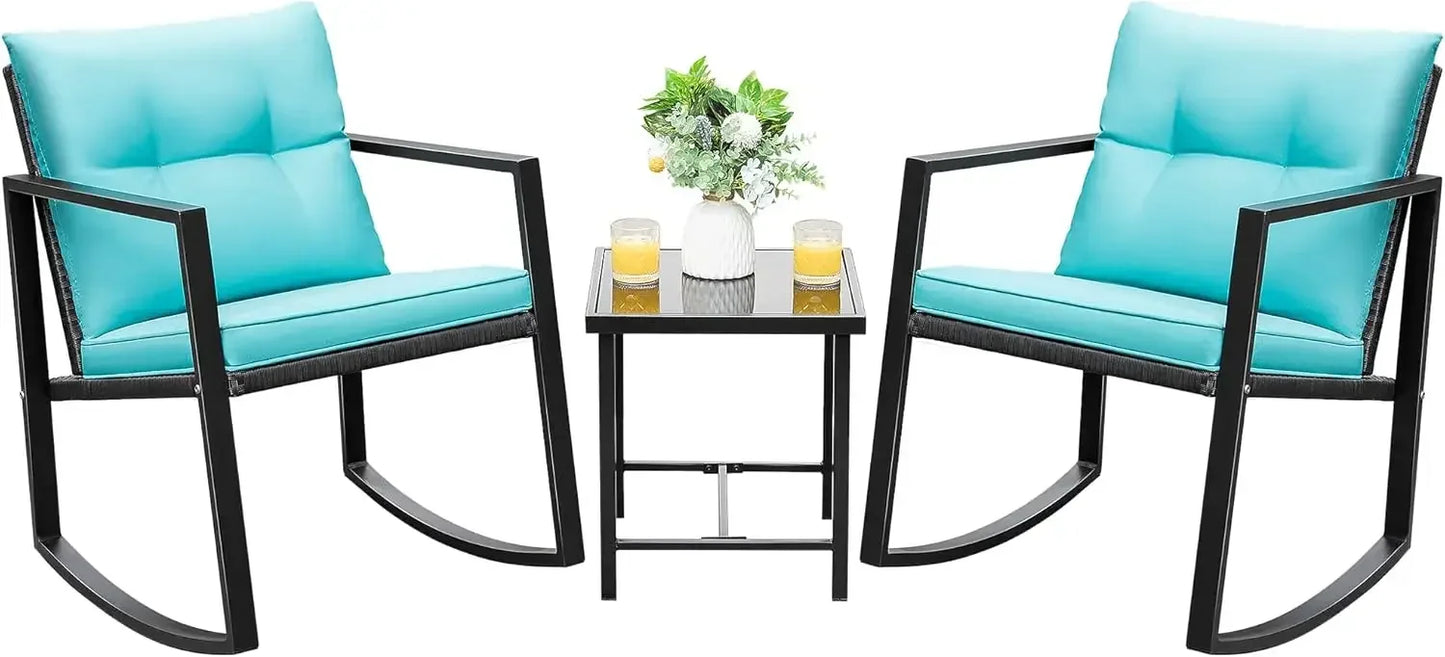 2 Piece Rocking Bistro Set Wicker Patio Outdoor Furniture