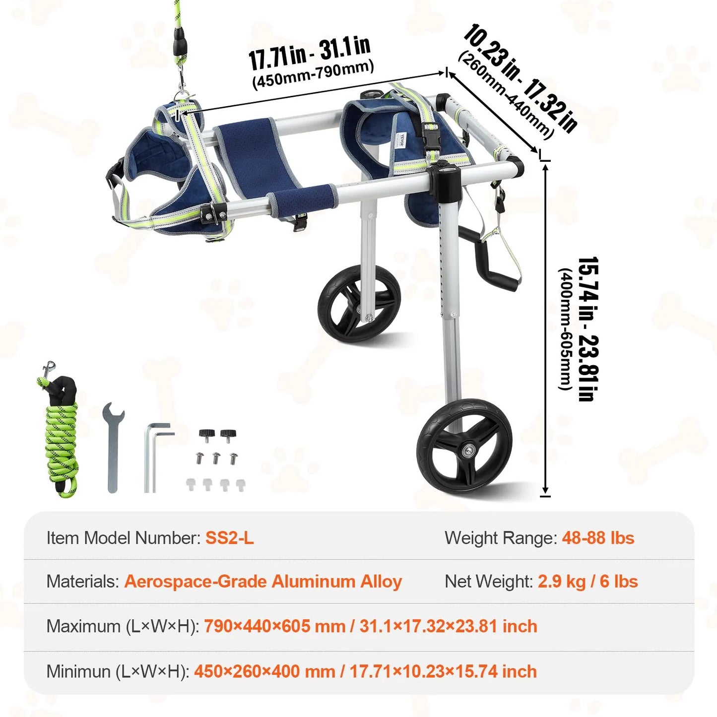VEVOR 2 Wheels Dog Wheelchair for Back Legs Pet Wheelchair Dog Cart for Injured Disabled