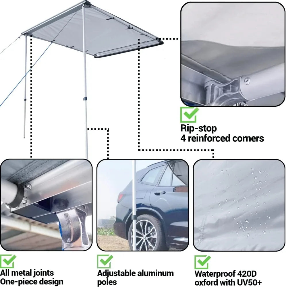 Vehicle Overlanding Awning with 3pcs Side Wall Windbreaks, Portable Car Awning Extension Shades Camper Shelter Camping8.2x9.8ft