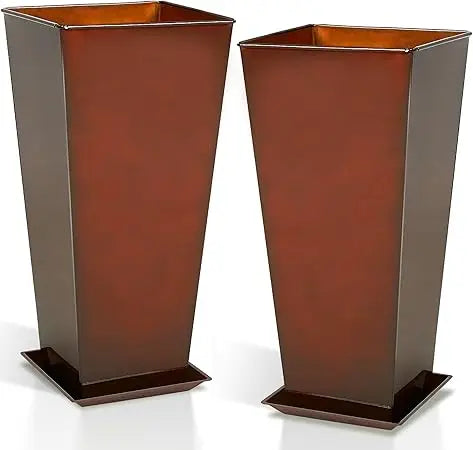 Worth Garden 28 Inch Large Red Glazed Metal Planter Set of 2
