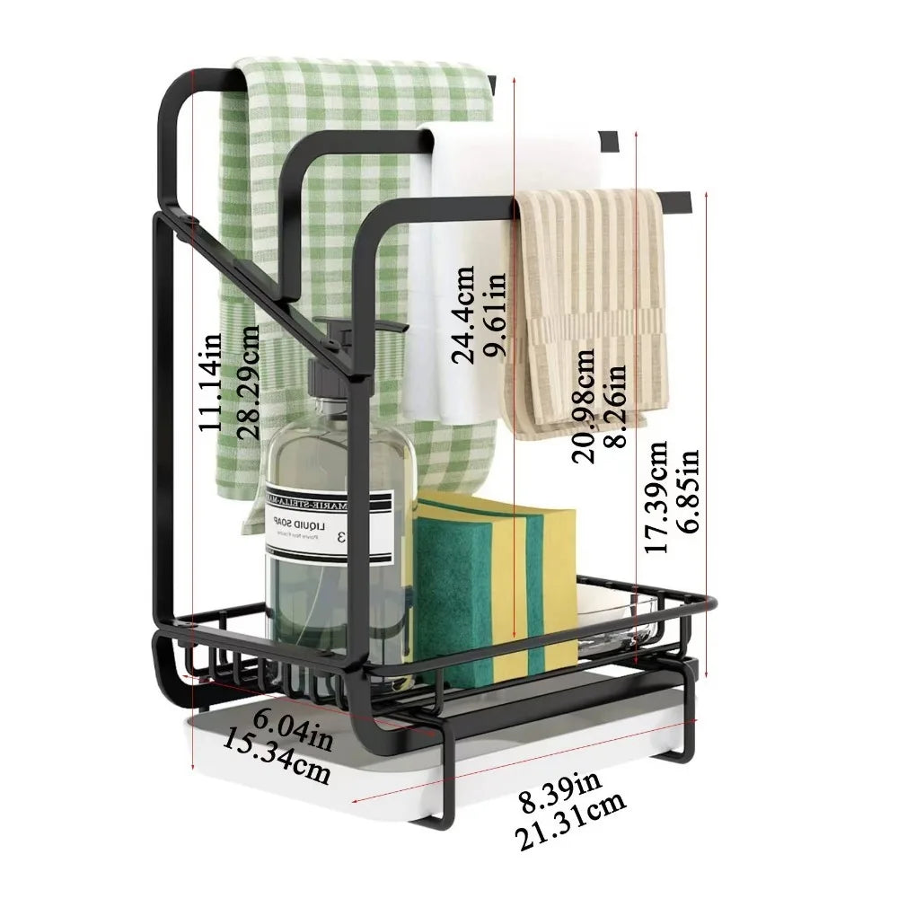 Kitchen Sink Sponge Holder With Drainage Tray Storage Metal