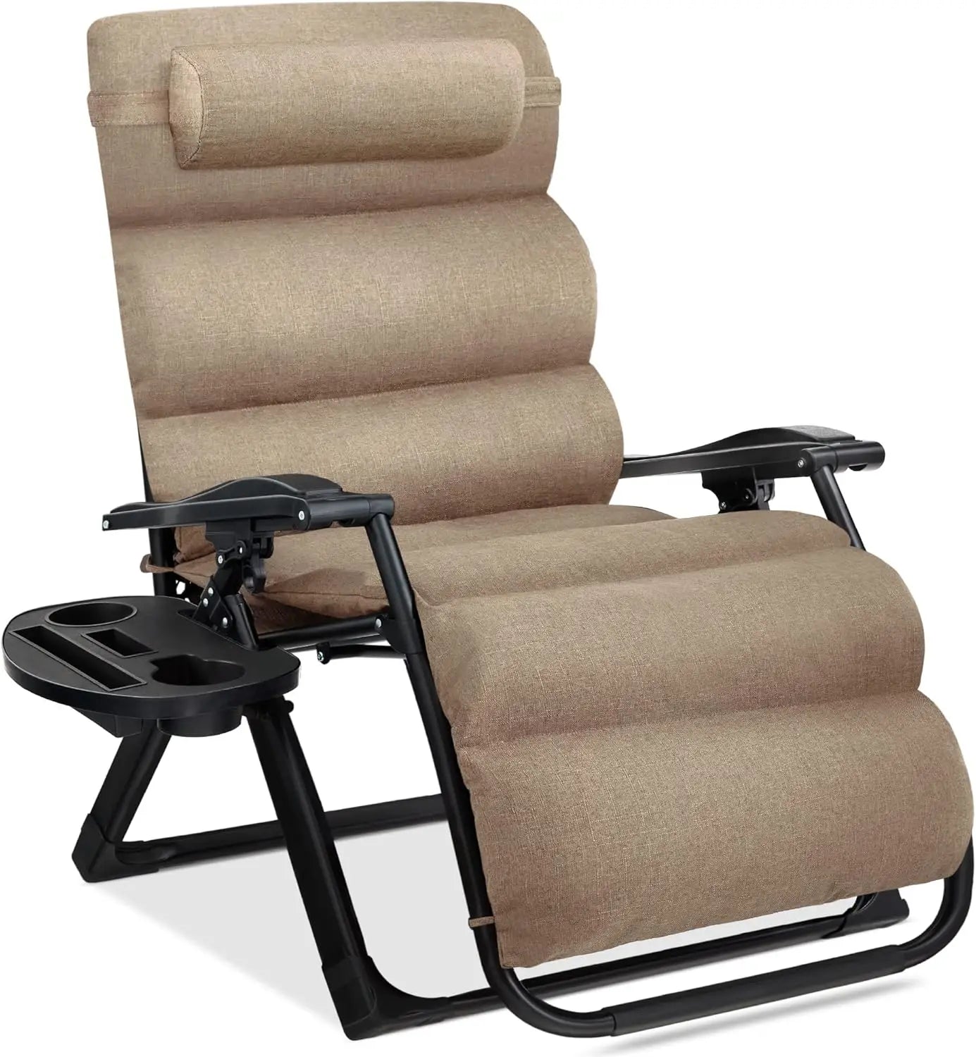 Oversized Zero Gravity Chair, Folding Outdoor Patio Recliner, XL Anti Gravity Lounger w/Removable Cushion, Cup Holder, Side Tray