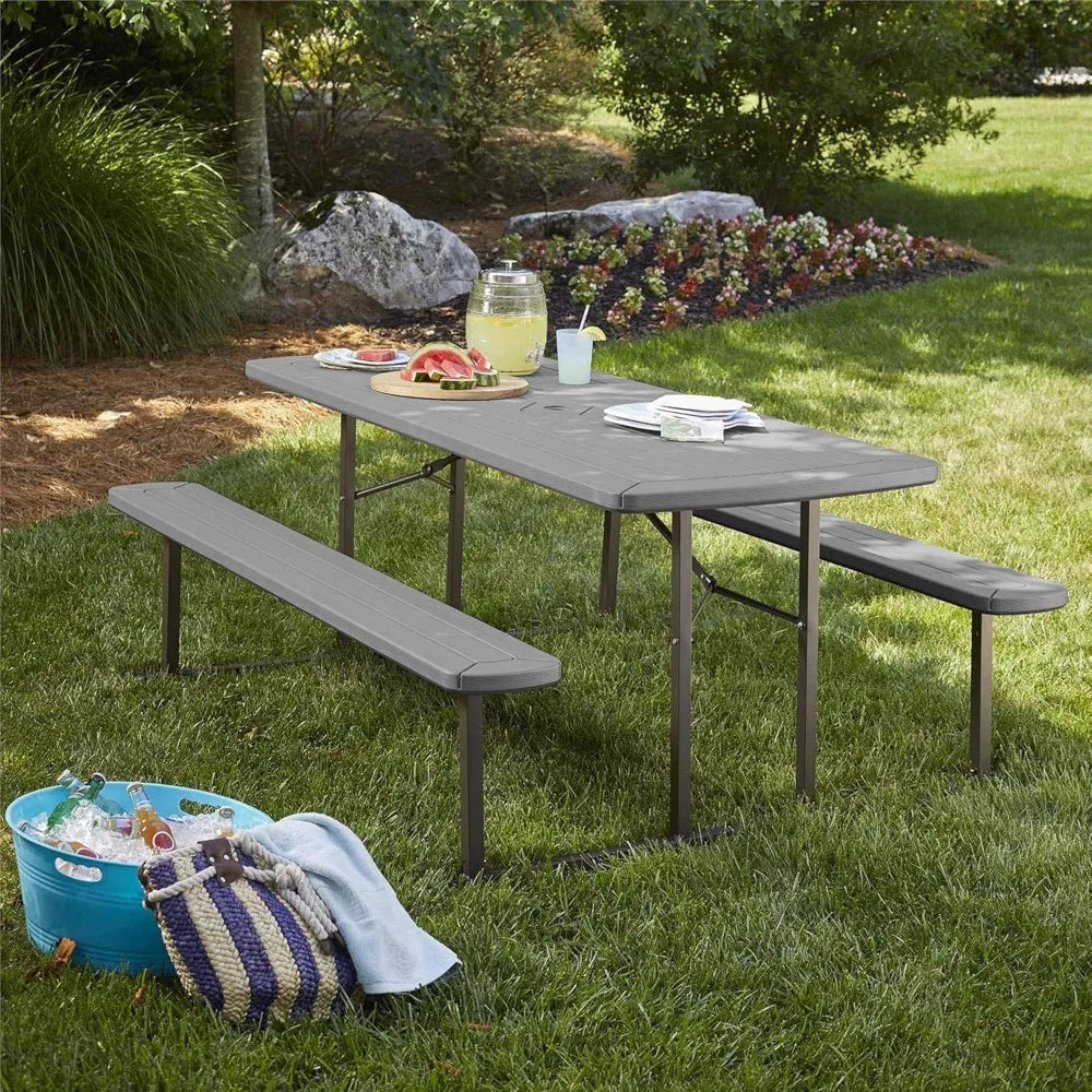 Outdoor Folding Picnic Table 6 Ft Dark Gray Woodgrain Resin