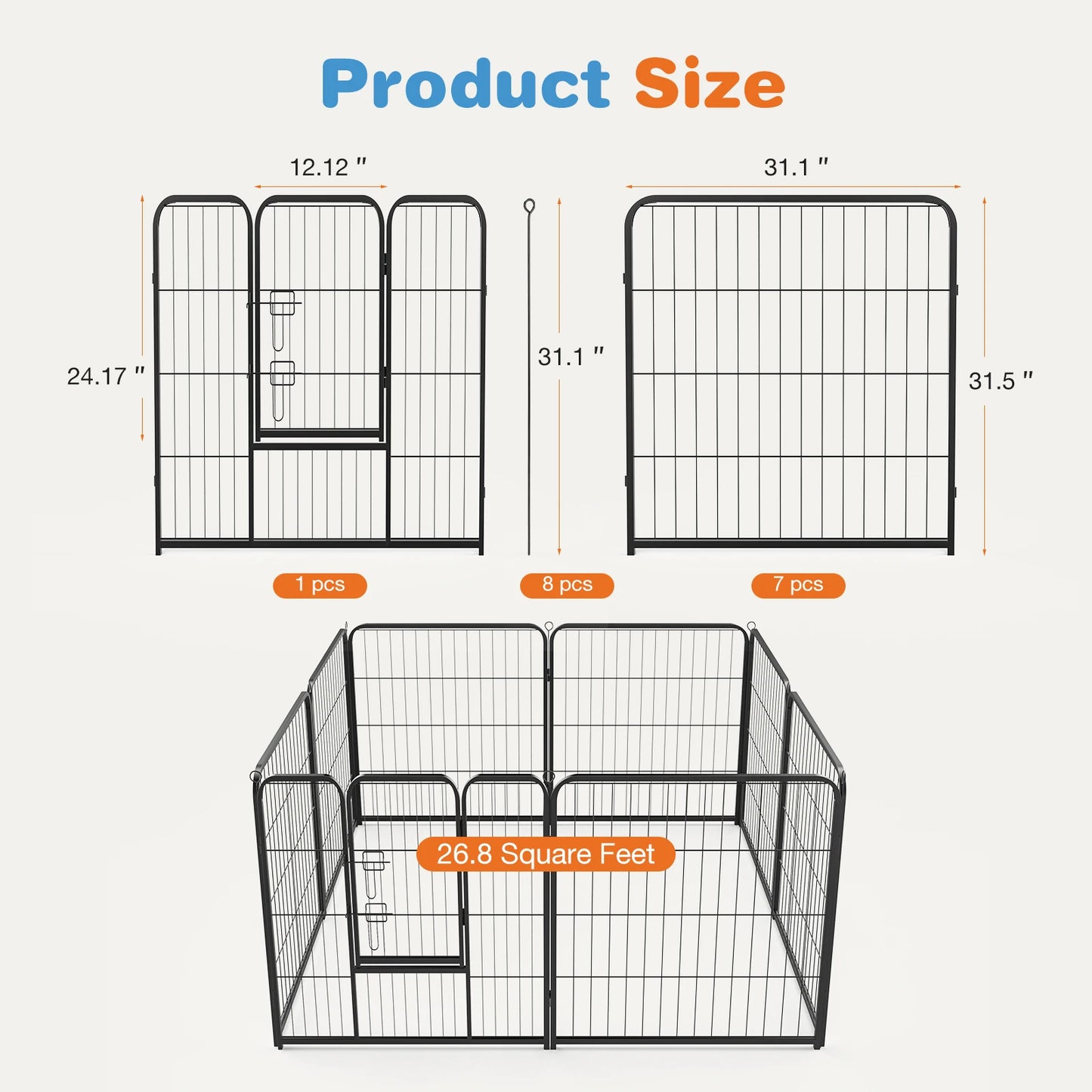 JHK 8 Panel Dog Playpen Indoor Pet Fence Exercise for Yard Gate Heavy Duty Crates