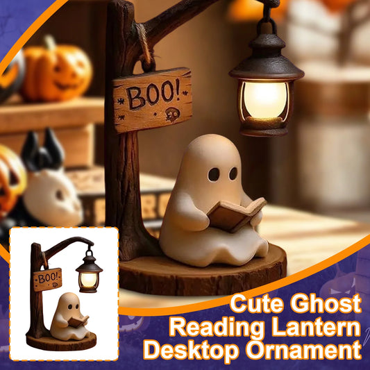 Cute Ghost Reading Desktop Ornament Halloween Resin Decoration Creative Home Decor Festive Atmosphere Arrangement