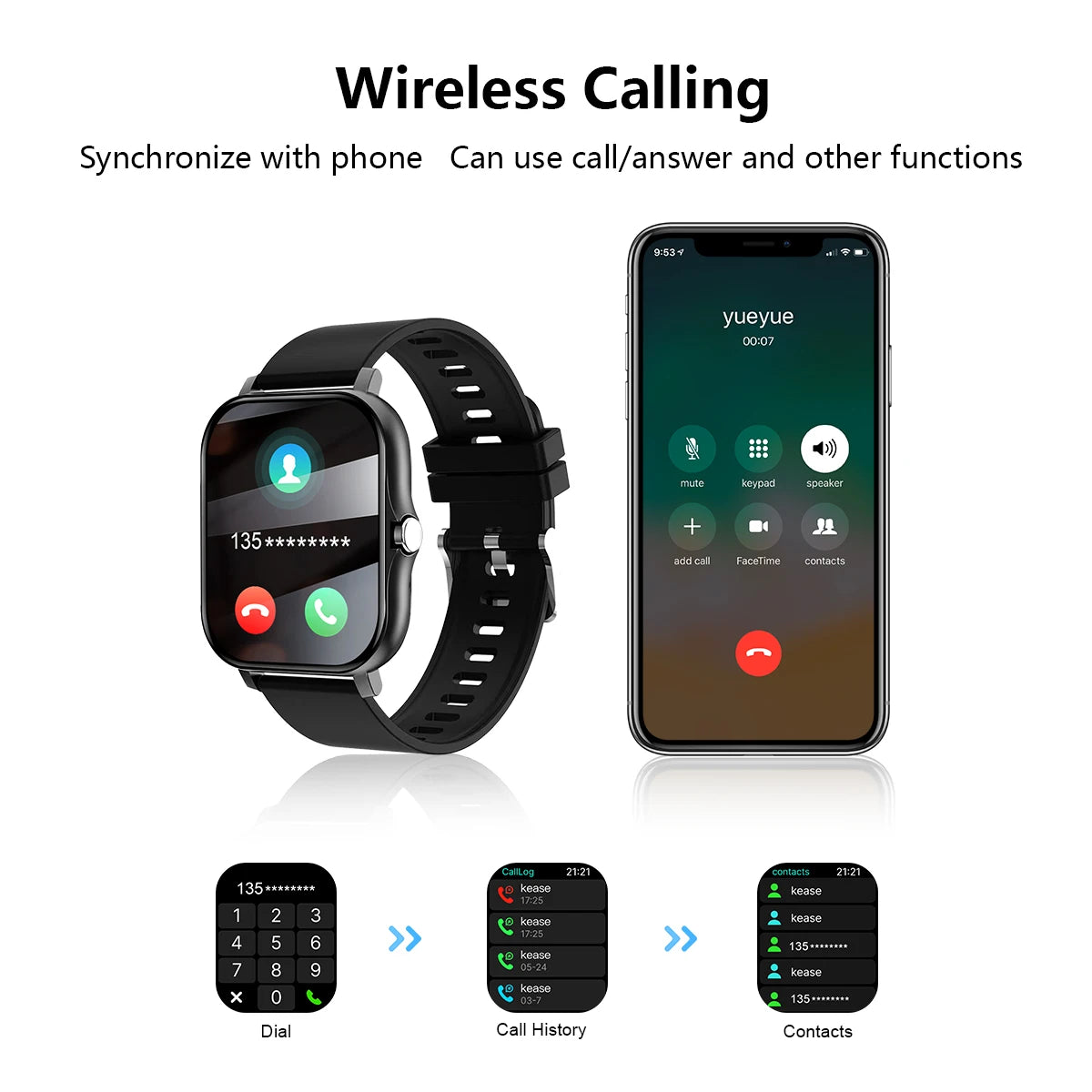 Smart Watch Wireless Calling Dial Sport Mode Reminder Fitness Monitoring for iPhone Android