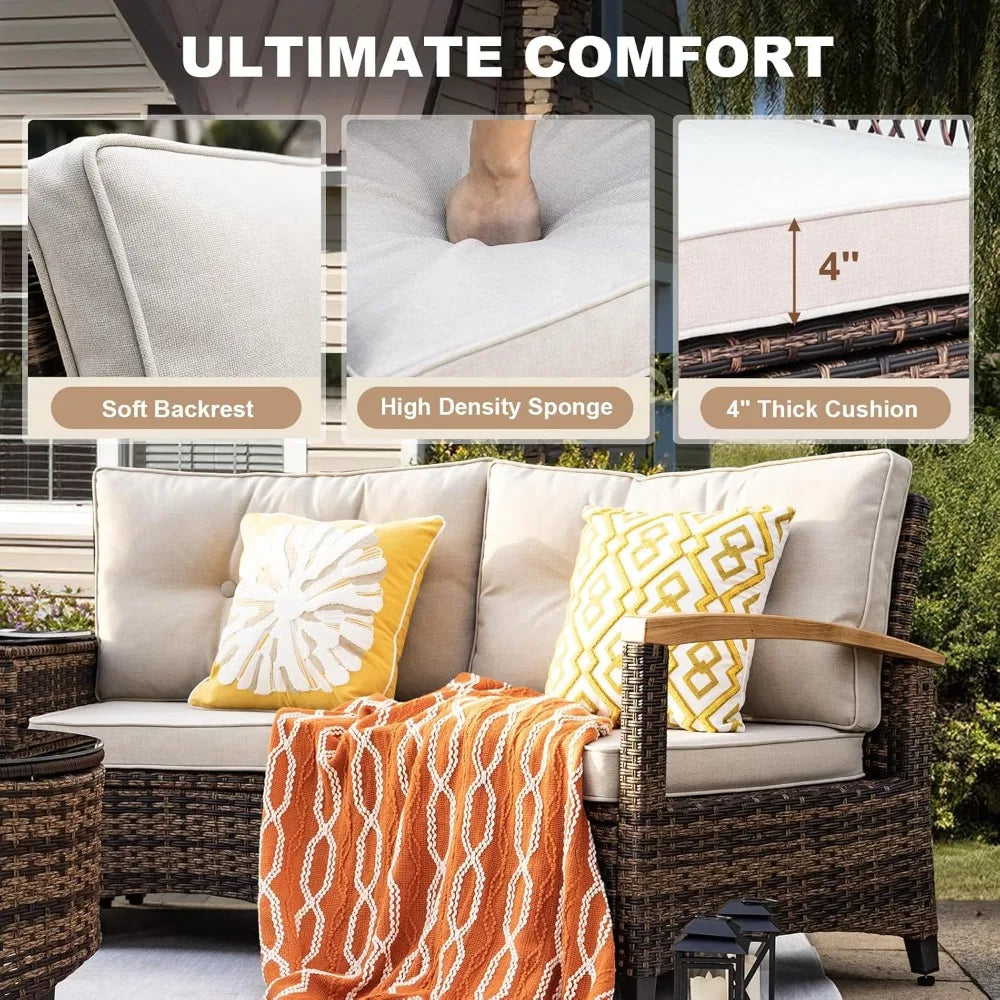 9 Piece Outdoor Patio Set Half Moon Rattan Sofa Conversation