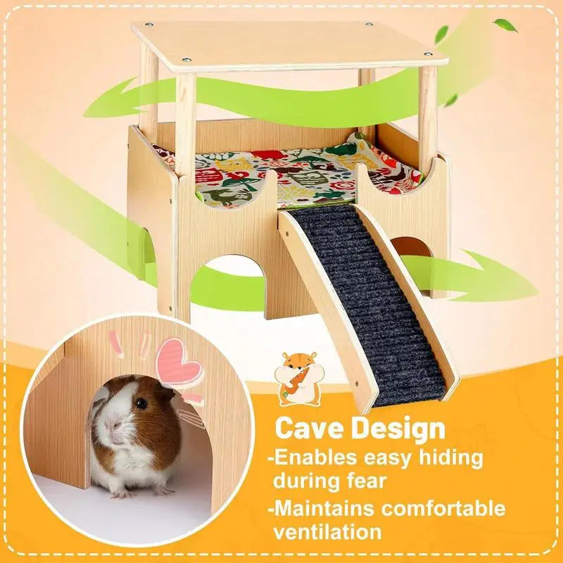 Chinchilla House Double-Layer Wood Hamster House Playground Small Animal Toys Shelter With Ladder Chinchilla Cage Accessories