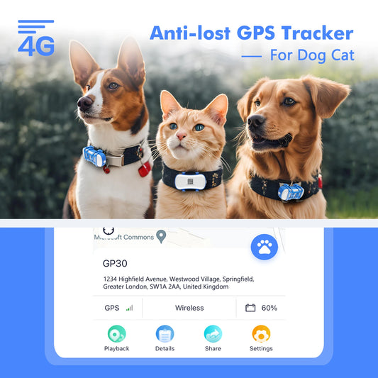4G Dog Cat GPS Tracker for Pets - Waterproof Smart Locator with App, Live Tracking & Light/Sound Search, Free Trial Included