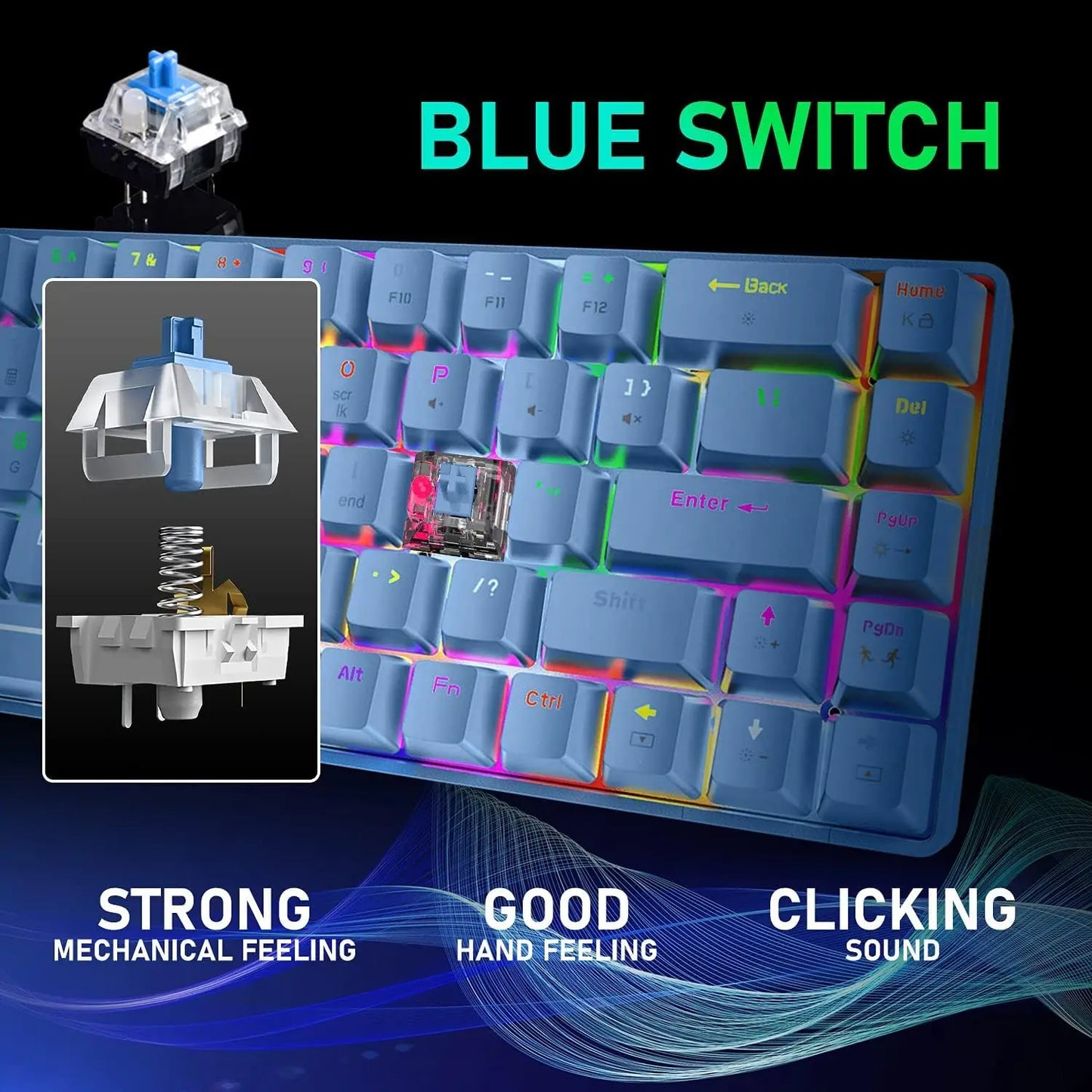 65% Wired Gaming Mechanical Keyboard and Mouse Combo,Mini 68 Keys,RGB Backlight, Lightweight RGB Honeycomb Optical Mouse