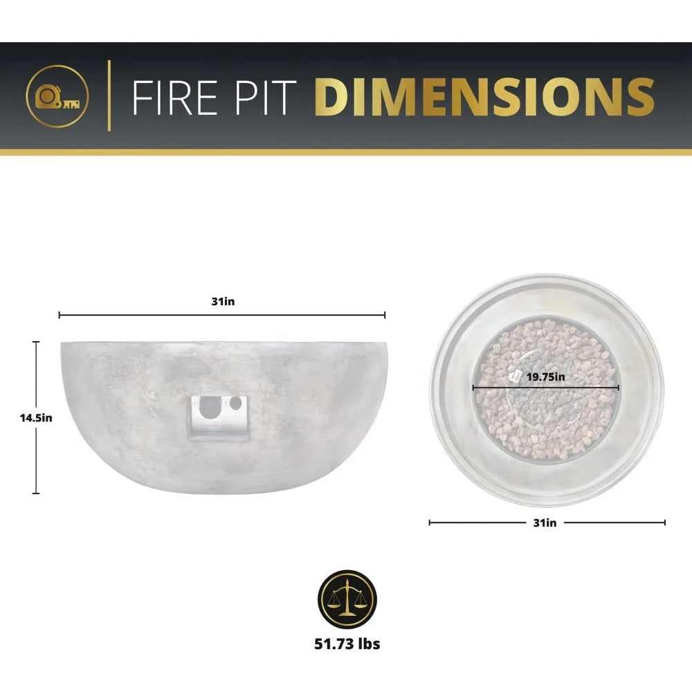 Concrete Fire Pit 31" Round Outdoor Patio Firepit Includes Lava Rocks, Industrial Style Fire Pits & Outdoor Fireplaces for Garde