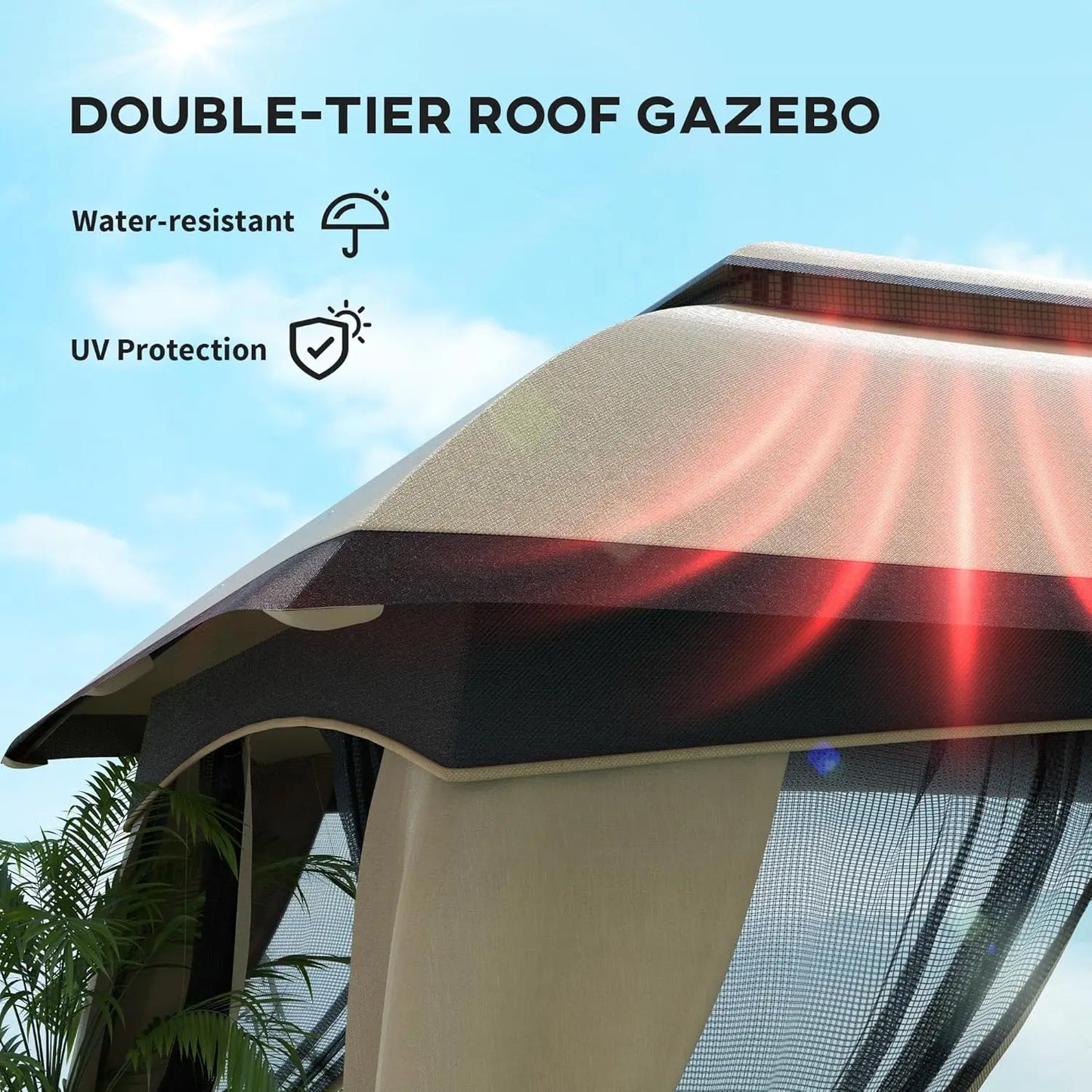 10' x 13' Patio Gazebo, Outdoor Gazebo Canopy Shelter with Netting, Steel Frame for Garden, Lawn, Backyard, and Deck, Beige