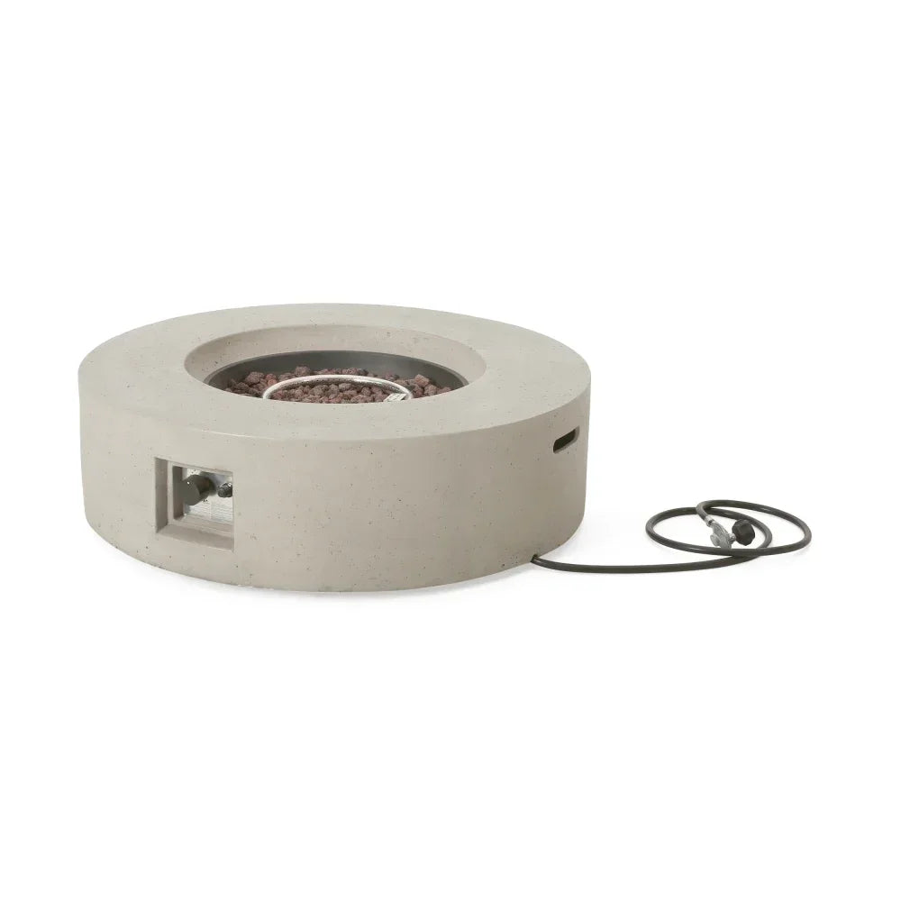 50000 BTU Round Outdoor Concrete Propane Fire Pit Modern Light Grey for Patio Garden Backyard No Assembly Needed for Camping
