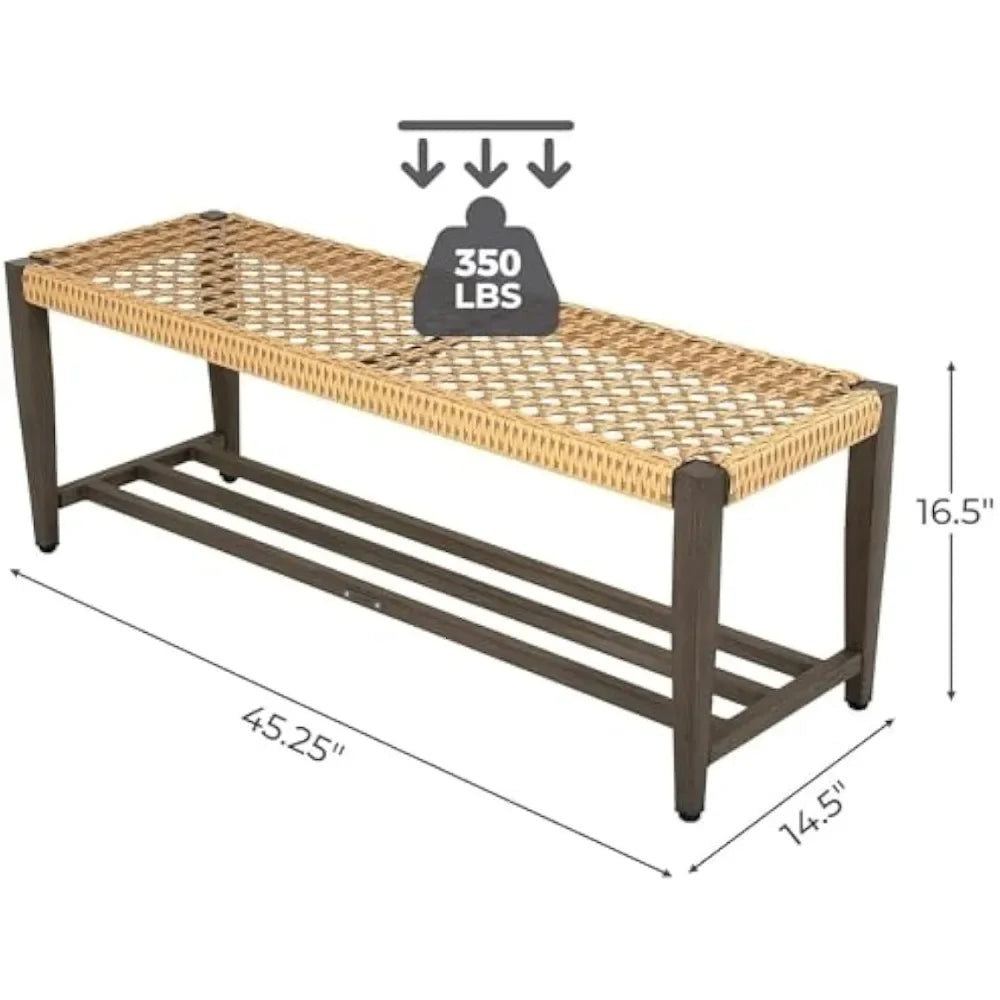 "Outdoor Wicker Storage Bench - 2-Seat Patio Bench for Garden, Porch, Living Room & Bedroom"