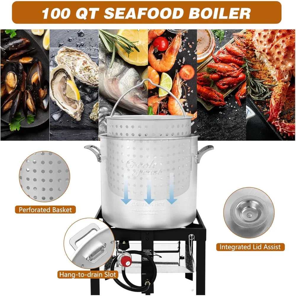 New 100 Qt Seafood Boiling Kit With Strainer Outdoor Pot