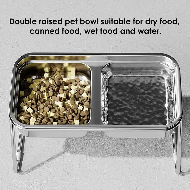 Elevated Cat Dog Bowl Stainless Steel Raised Cat Food Water Bowl Set With Anti Slip Stand For Indoor Cats Pets Feeding Supplies