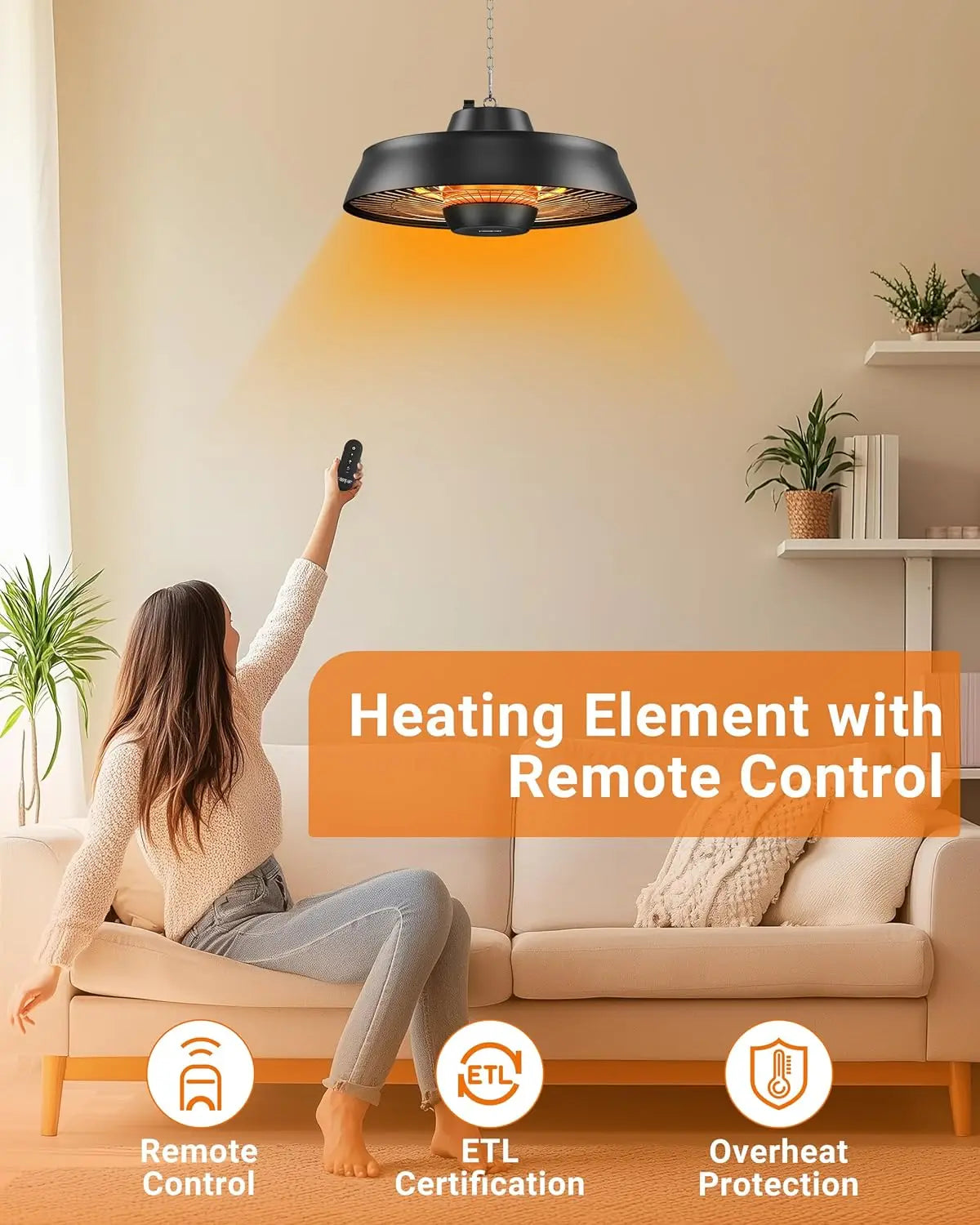 Patio Heater 1500W Outdoor Hanging Infrared With Remote
