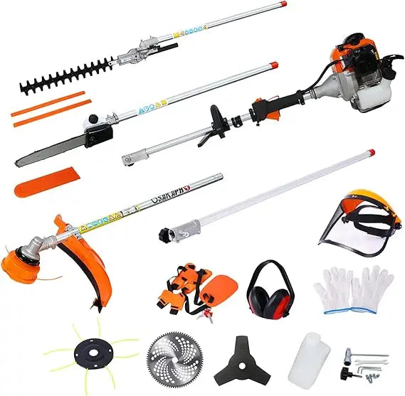 Hedge Trimmer, 4 in 1 Multi-Functional Trimming Tool, 52CC 2-Cycle Garden Tool System with Gas Pole Saw, Hedge Trimmer, Grass T
