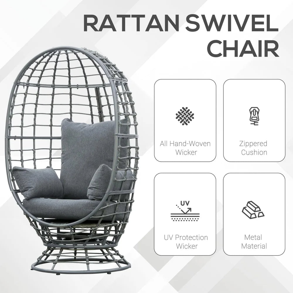 Wicker Egg Chair 360 Swivel Indoor Outdoor Boho Basket Seat