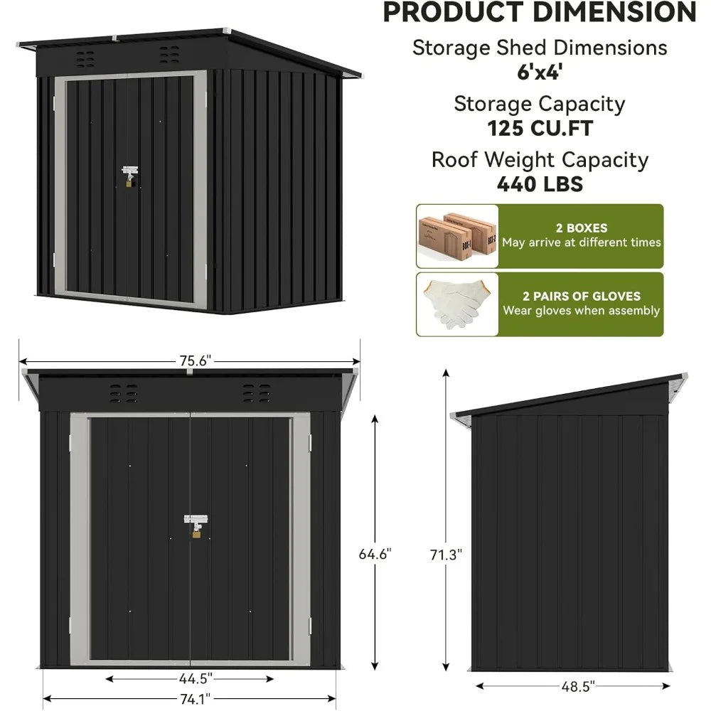 Metal Garden Shed 6x4 Outdoor Storage With Lockable Doors