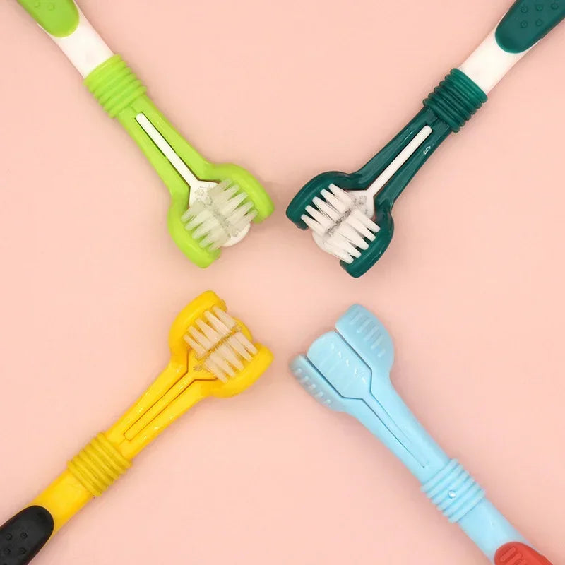 Three Sided Pet Toothbrush Three-Head Multi-angle Toothbrush Cleaning Dog Cat Brush Bad Breath Teeth Care Tool