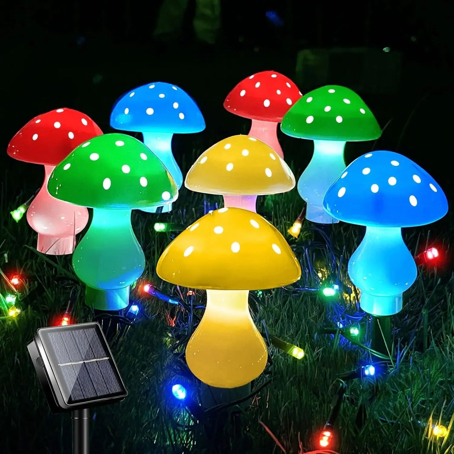 8pcs/set Outdoor Mushroom Solar Garden Lights 50 LED 8 Modes Waterproof Fairy String Light for Yard Patio Outside Decor