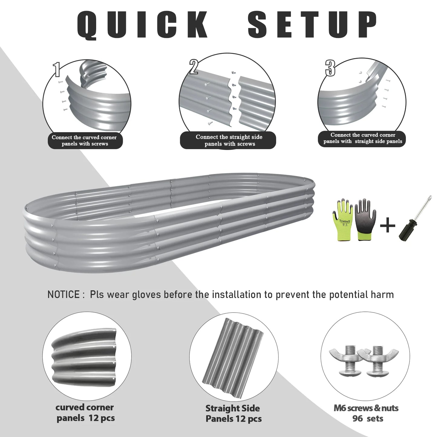 2 Pack 8x3x1Ft Galvanized Raised Garden Bed Large Metal Planter Box Kit Elevated Outdoor Garden Planters