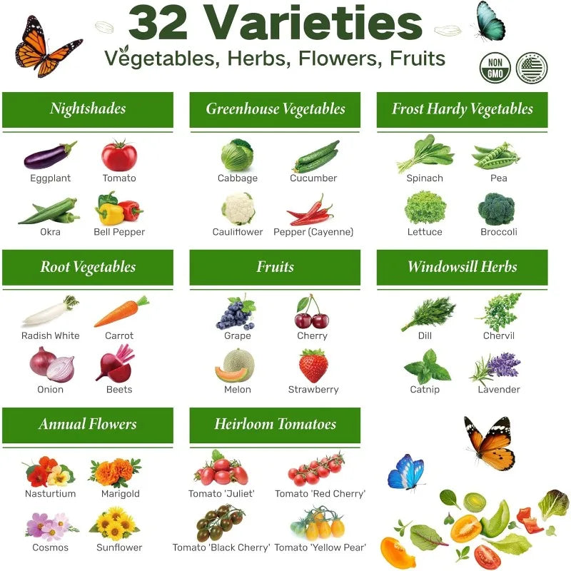 Year Round Seed Bank Heirloom Seeds Non GMO 32 Varieties