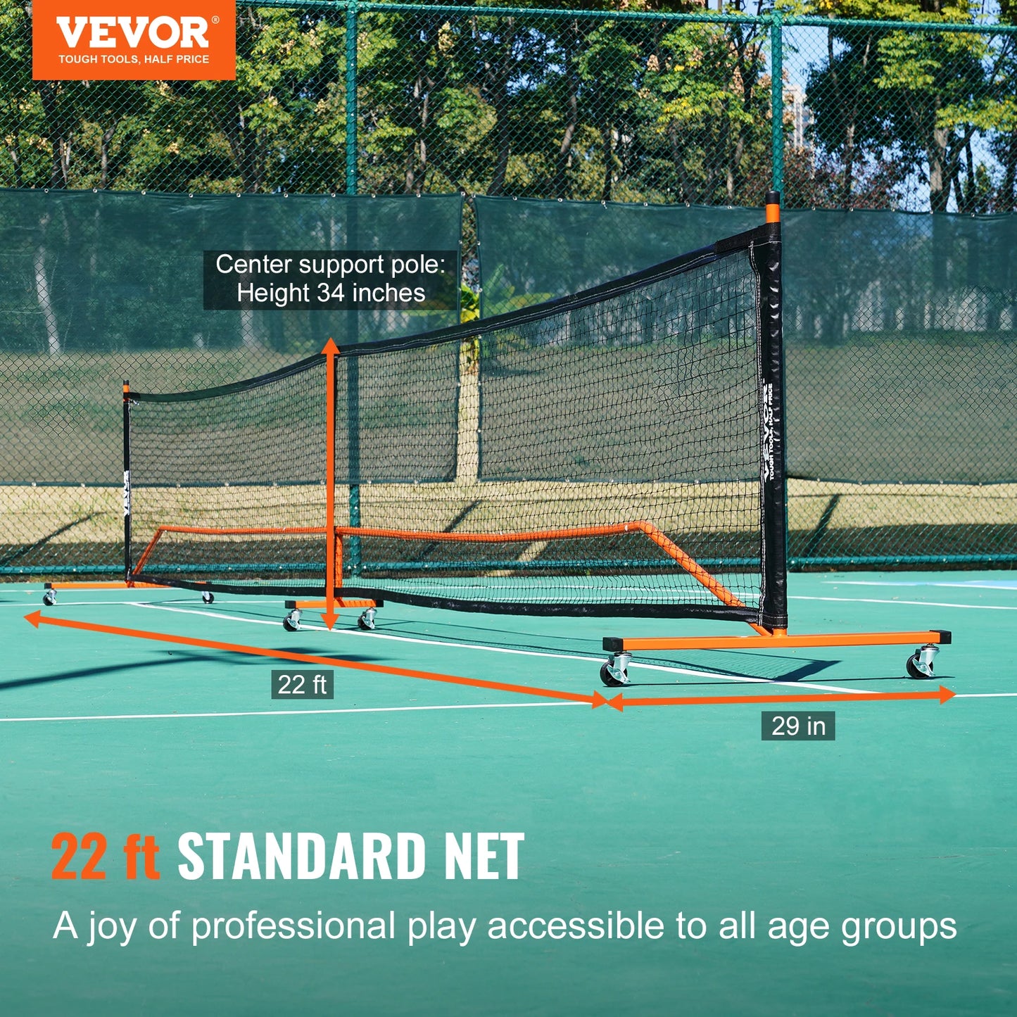 VEVOR Portable Pickleball Net System 22FT Full Court Official Regulation Size Pickle Ball Nets Indoor & Outdoor with Court Line