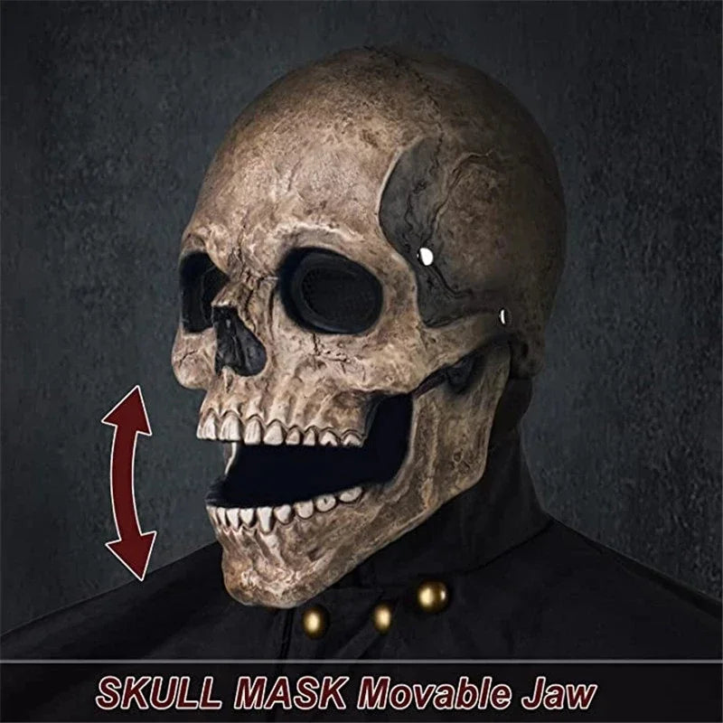 Halloween Full Head Skull Mask Movable Mouth Horror Helmet