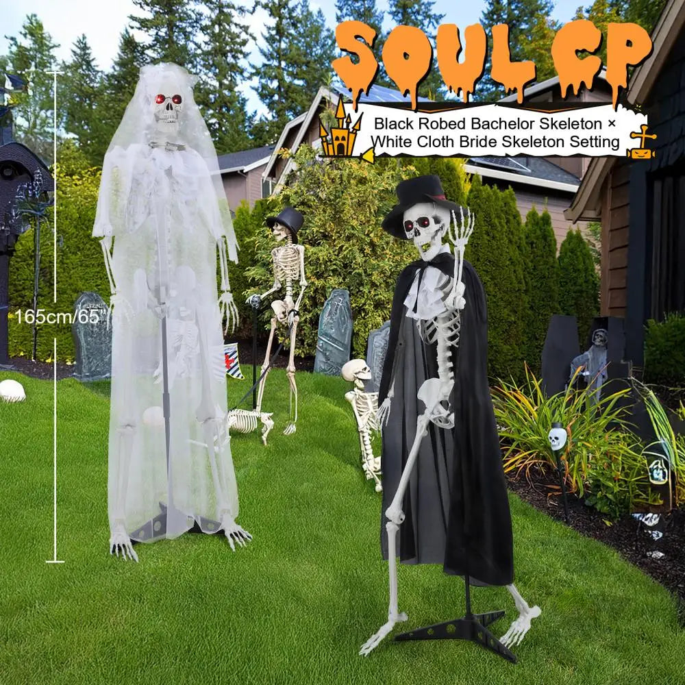 65 Inch Halloween Bride Groom Skeleton With Movable Joints