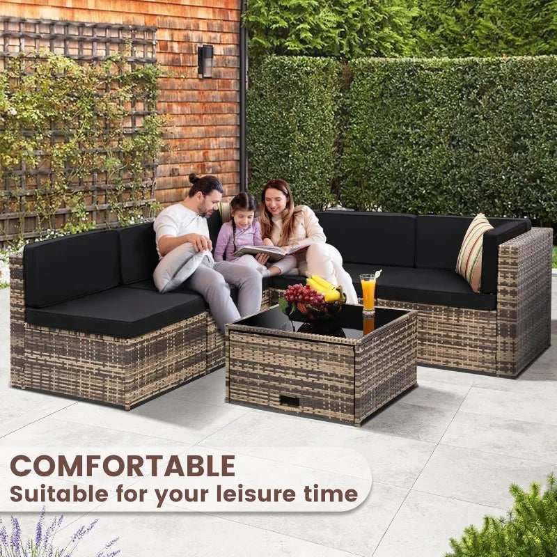 8 Piece Outdoor Wicker Patio Sectional Set With Glass Table