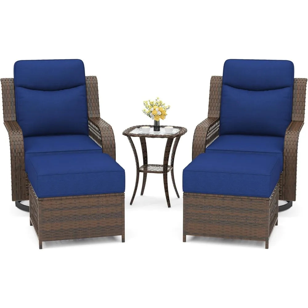 Outdoor 5 Piece Patio Swivel Chairs Set With Ottomans