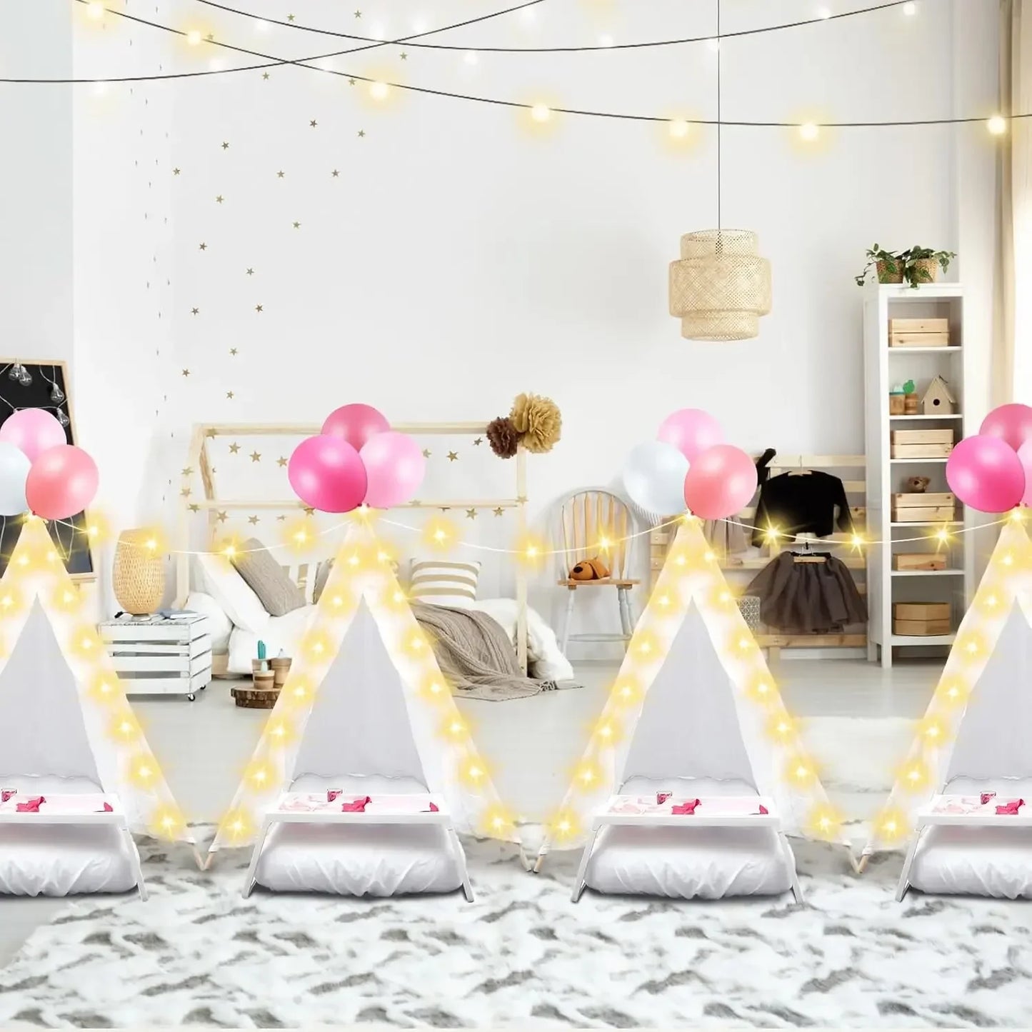 6 Pack Sleepover Teepee Tents for Kids With Mattress Sheets