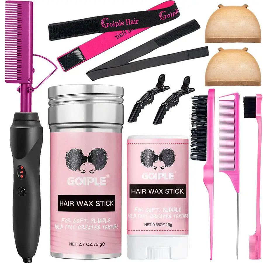 Electric Hot Heating Comb Curling Iron Pressing Comb for Wig Fast Heating Straightening Brush Hair Wax Stick Styling Tool Set
