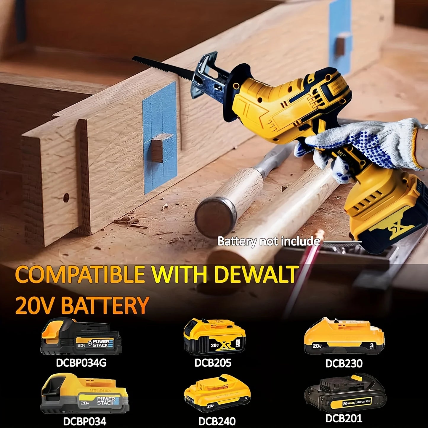 Cordless Reciprocating Saw Compatible With DeWalt 20V Battery,0-3500SPM Variable Speed,4 Saw Blades Kit(Tool Only)
