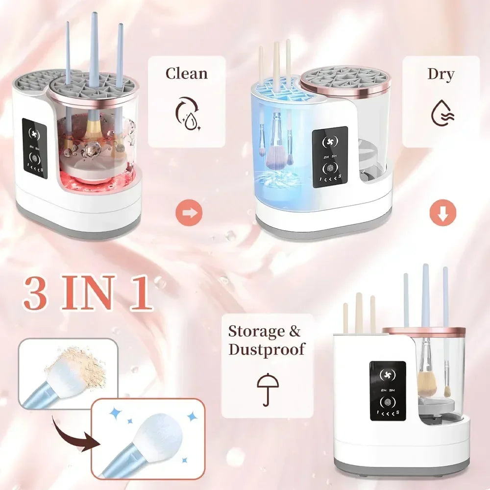 3 in 1 Electric Makeup Brush Cleaner with Brush Dryer-Portable Automatic USB Cosmetic Brush Cleaning Tool