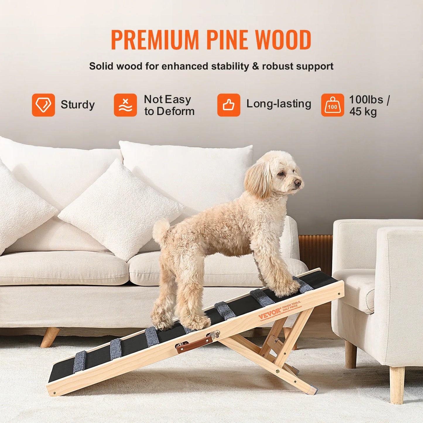 SucceBuy Dog Ramp Folding Ladder Anti-slip High Adjustable Wooden Pet Ramp Removable for Small Old Dog Climbing Stairs Sofa Car