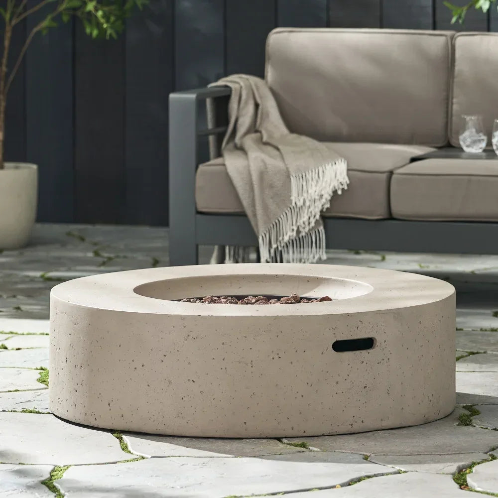50000 BTU Round Outdoor Concrete Propane Fire Pit Modern Light Grey for Patio Garden Backyard No Assembly Needed for Camping
