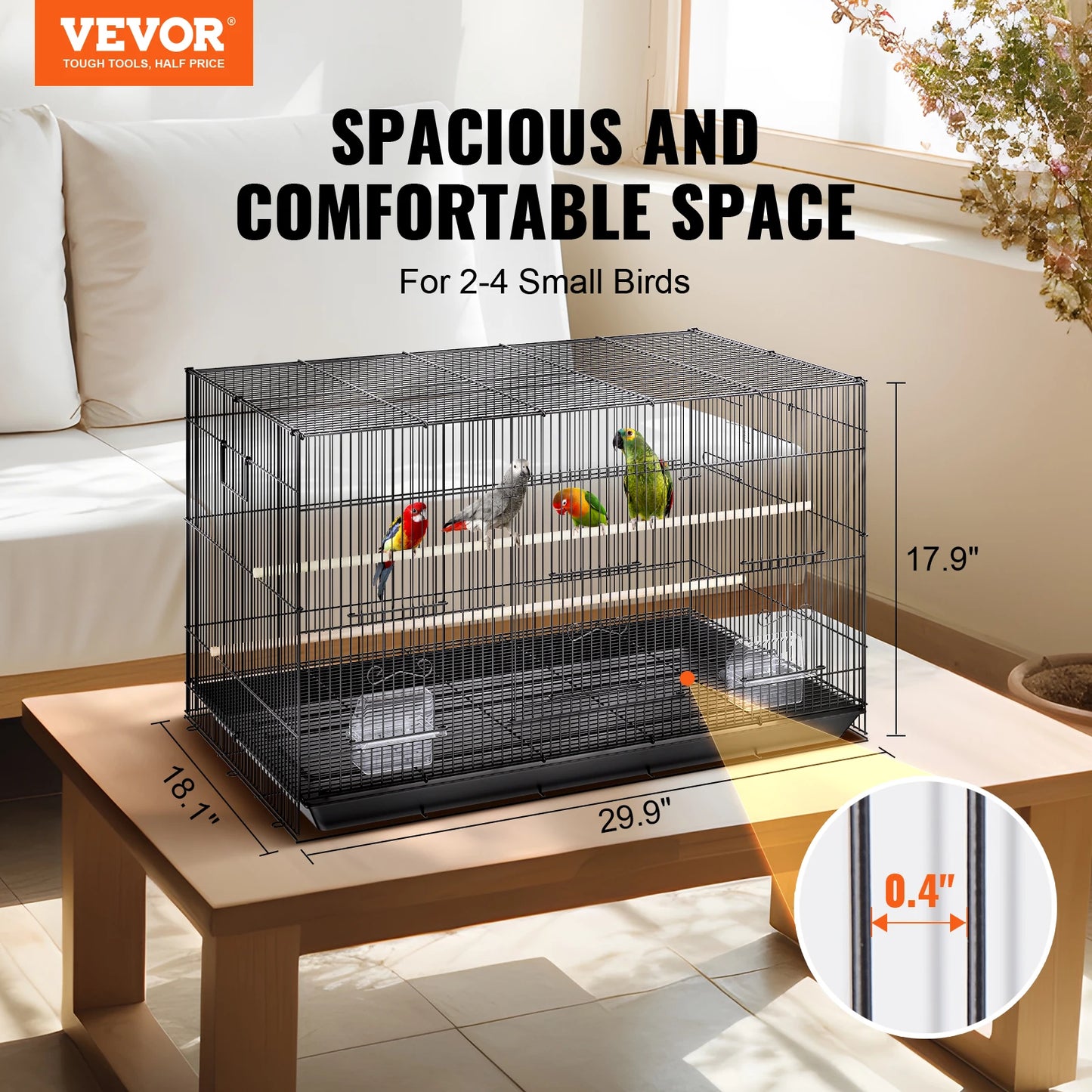 VEVOR 30inch Pet Bird Cage Metal Large Parakeet Cages with Rolling Stand Tray for Cockatiels Parrot Budgies Lovebirds Canaries