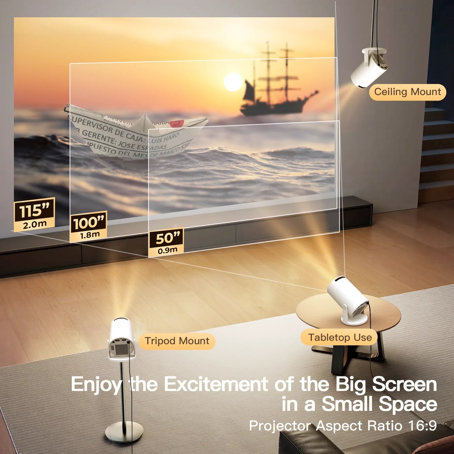 Mini Projector With Wifi Bluetooth 4K AirMouse Remote