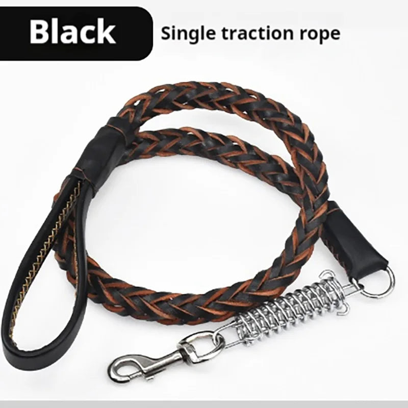 5-Foot Genuine Dog Leash with Cowhide Collar - High Quality Punch Dog Walking Rope for Medium & Large Dogs, Golden Retriever