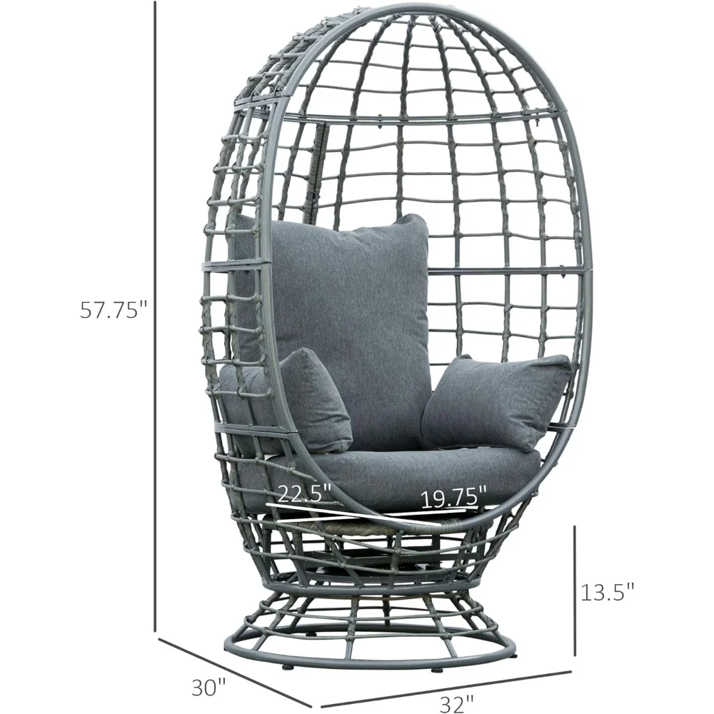 Wicker Egg Chair 360 Swivel Indoor Outdoor Boho Basket Seat