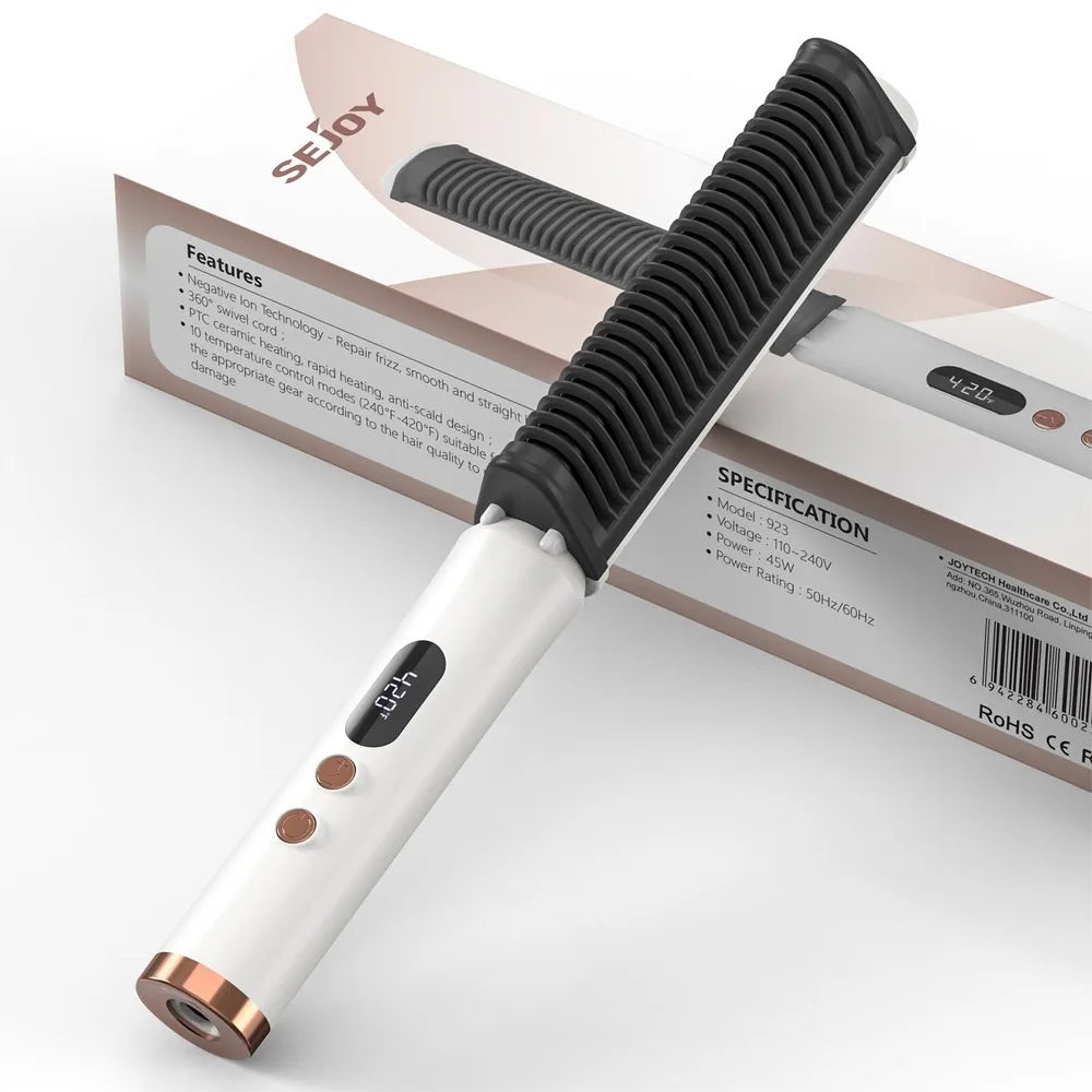 SEJOY Hair Straightening Comb 240-420 ℉ Negative Ion PTC Ceramic Heating 360°Rotating Wire Rapid Heating