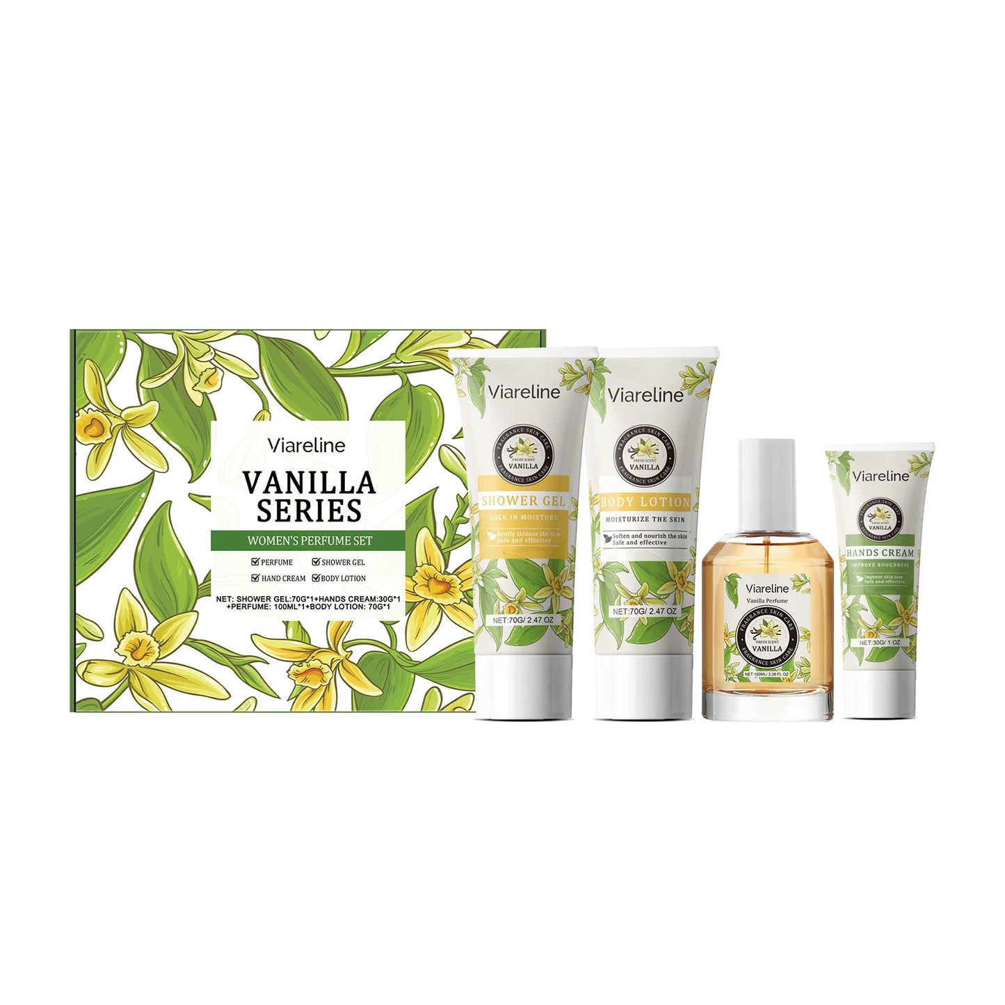 Oceaura Vanilla Women Perfume Skin Care Set Refreshing Moisturizing Improve Skin Elasticity Reduce Roughness Deep Cleaning Set